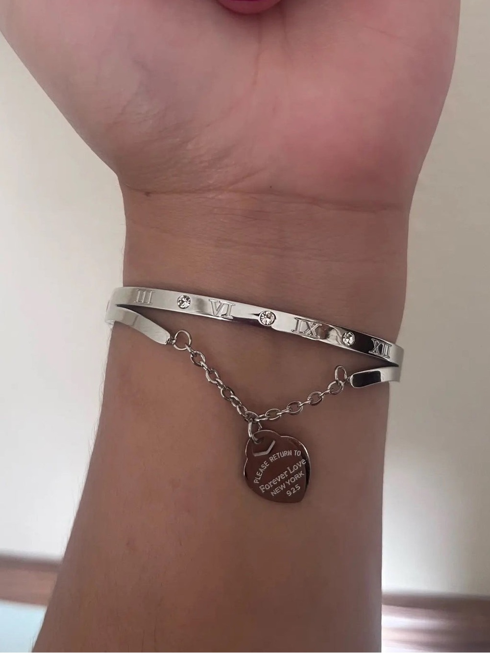 Forever love steel Silver Roman Numeral Bracelet steel 316L - Picture 2 of 4